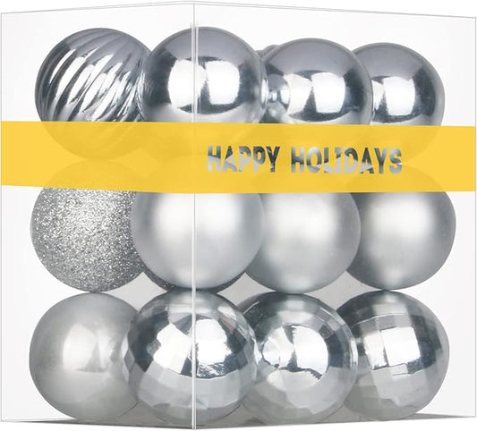 Silver 2.5" Christmas Balls Christmas Tree Decoration Ornaments Shatterproof Hanging Balls for Birthday Halloween Holiday Wedding Decorations Set of 18pcs