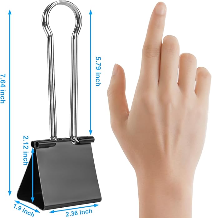 OWLKELA 2.4 inch Extra Jumbo Binder Clips 2 Pcs, Large Paper Clip, Big Paper Clamps, Binder Clips Large Size for Home, School and Office Supplies