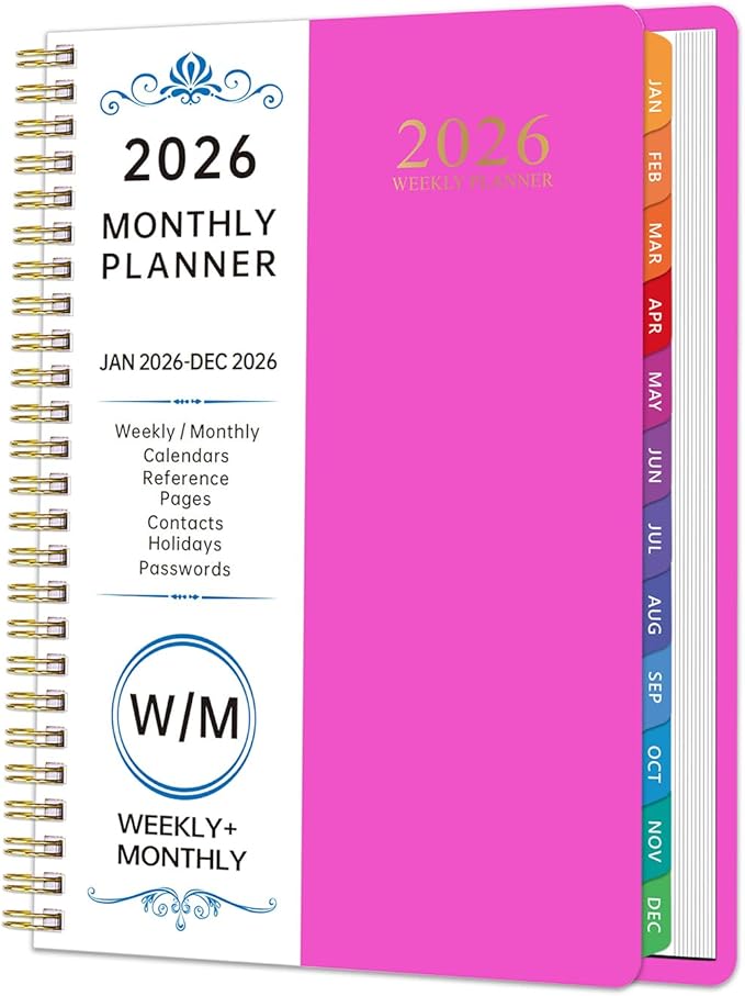 2026 Planner Weekly and Monthly, 2026 Academic Year (January 2026 - December 2026) Calendar wirh Tabs, Agenda Book for School Student, Teachers, Office Supplies,Home, 6" x 8.5" (Pink JAN2026-DEC2026)