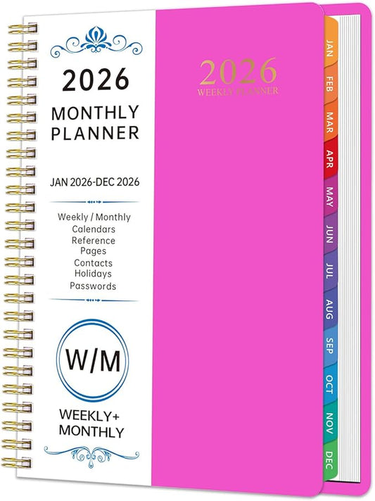 2026 Planner Weekly and Monthly, 2026 Academic Year (January 2026 - December 2026) Calendar wirh Tabs, Agenda Book for School Student, Teachers, Office Supplies,Home, 6" x 8.5" (Pink JAN2026-DEC2026)