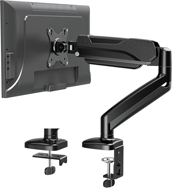 MOUNTUP Monitor Arm Desk Mount, Fully Adjustable, Computer Monitor Stand for 17-30 Inch, 4.4-17.6lbs Screen, VESA Mount with C Clamp & Grommet Base, Black
