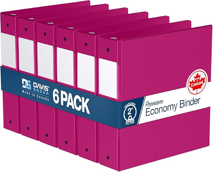 Premium Economy 6-Pack 3-Ring Binders for School or Office, Round-Ring Binders, 2 Inch, Pink