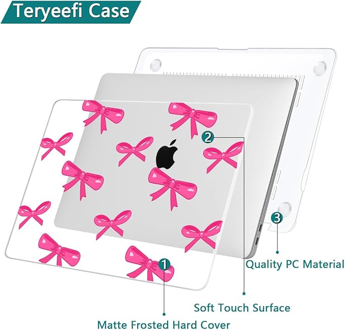 Teryeefi for MacBook Pro 13 inch Case 2024,2022-2016 Release Model M2 M1 A2338 A2289 A2251 A2159 A1989 A1706 with Touch Bar, Design Hard Shell Cover with Keyboard Cover Scren Protector, Bows-A