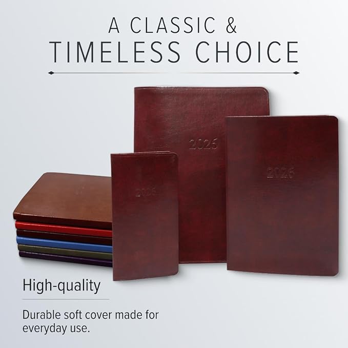 Gallery Leather Pocket Weekly Monthly Planner 2025-2026, Elegantly Bound Calendar Planner and Notebook with Stylish Gold-Gilded Page Edges, 12 Months - Acadia Navy - US Navy - 6 x 3.25 "