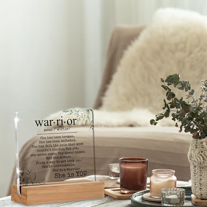 Inspirational Cancer Survivor Gifts for Women Mom, Breast Cancer Gifts for Woman, Warrior is You Home Decorative Signs Plaque for Desk