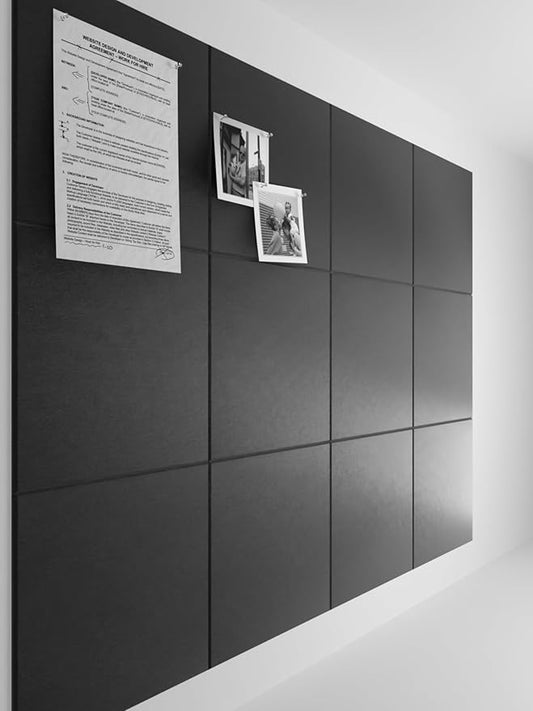 Bumusty Large Cork Board 47"x35" Alternative - 12 Pack Felt Wall Tiles with 70 Safe Removable Adhesive Tabs, 30 Pushpins, Cork Boards for Walls Pin Board Bulletin Board Office Decor (Black)
