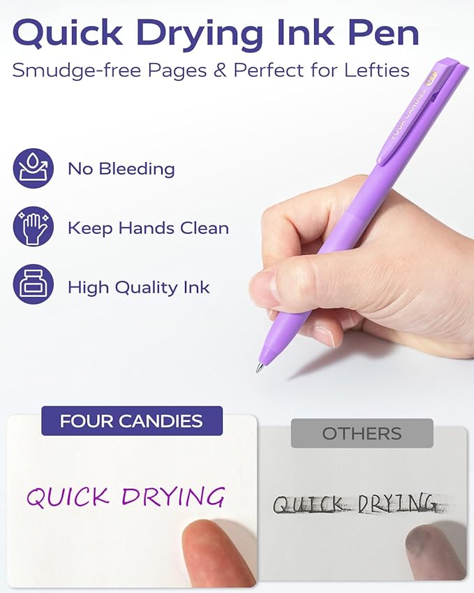 Four Candies Quick Dry Ink Colored Pens Set, 24 Colors Retractable Gel Pen, 0.7mm Fine Point Colorful Pens for Note Taking & Drawing, Colored Gel Pens with Comfort Grip for Office, School & Home