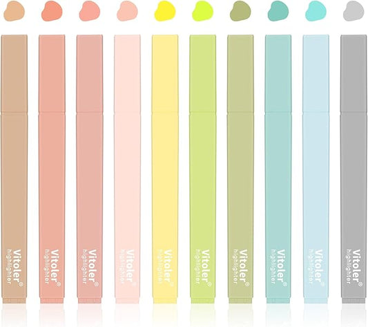 Vitoler Bible Highlighters with Soft Chisel Tip,10Pcs,Aesthetic No Bleed Dry Fast Easy to Hold, Bible Highlighters,Cute Highlighter for School Office Supplies