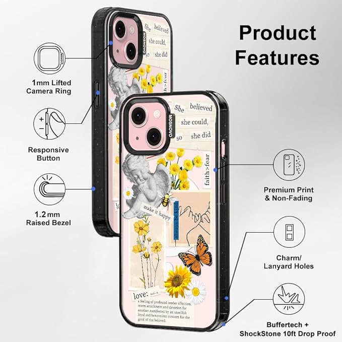 MOSNOVO Magnetic Case for iPhone 15, 10ft Military-Grade Protection, Compatible with Magsafe, Shockproof Phone Case for iPhone 15 - Vintage Collage Art - Clear Black