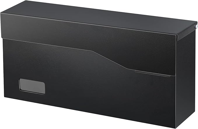 xydled Mailbox Wall Mount Door Mailboxes for Outside, Large Steel Hanging Metal Mailbox, Modern Post Box Package Parcel Drop Box for House Home, Textured Black, 14.56''x7.1''x4''