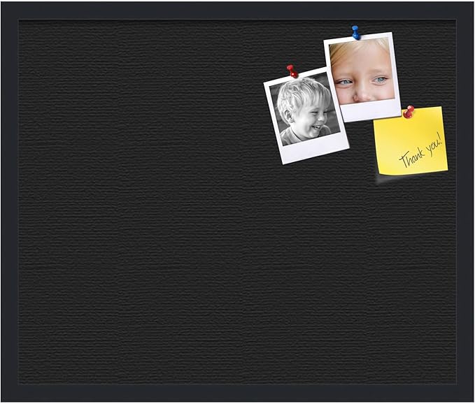 PinPix 24x20 Inch Cork Bulletin Board. This Decorative Framed Pin Board Comes with Solid Black Design and a Satin Black Frame. Ideal for Home Office Decor or Message Board (PinPix-622)