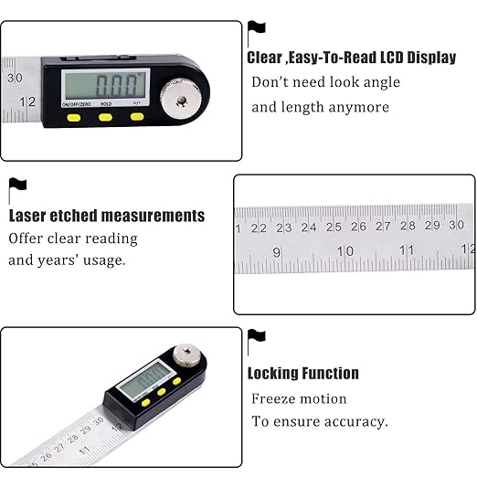 Delgada 12 inch/300mm Digital Angle Ruler and Stainless Steel Digital Angle Finder or Digital Protractor with Zeroing and Locking Function Battery Included