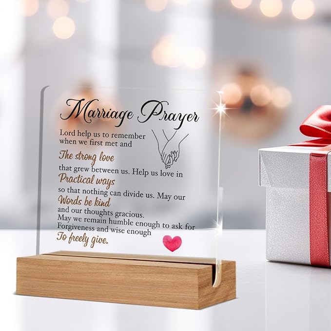 Wedding Gifts for Newlyweds, Bridal Shower Gift, Engagement Gifts for Couples, Marriage Prayer Home Decorative Signs Plaque for Desk
