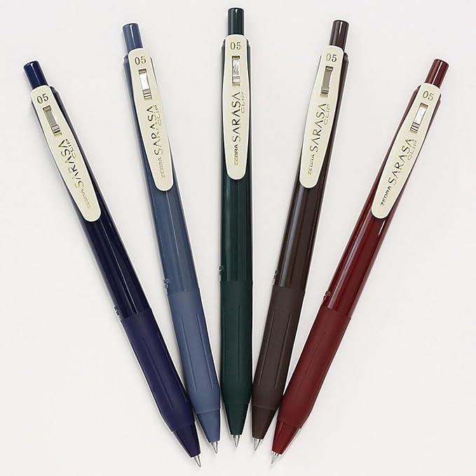Zebra Pen Sarasa Clip Retractable Gel Pen, 0.5mm Fine Point, Dark Assorted Colors, Ideal for School Supplies and Teacher Supplies, 5-Pack (47455)