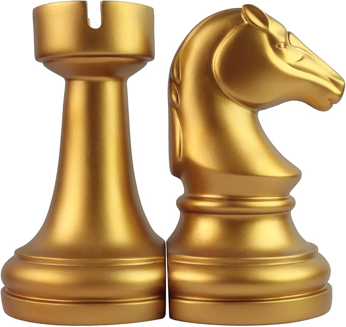 Chess Bookends, Office Decorative Bookends for Shelves, Heavy Bookends Book Stoppers Book Holders for Desk Decoration, 7x7x4 inches, Black,1Pair/2Piece