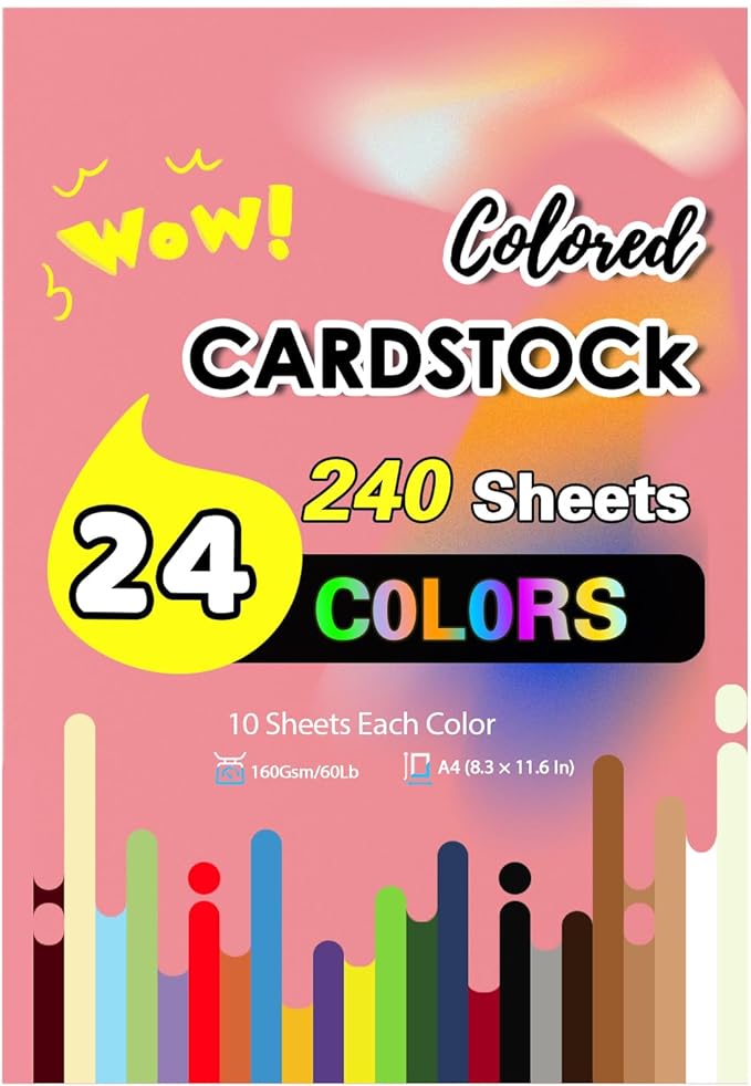 240 Pcs Colored Cardstock Paper Bulk, 24 Colors Card Stock 160 Gsm 60 Lb Colored Paper, 8.5×11 Color Cardstock for Printing Scrapbook Diy