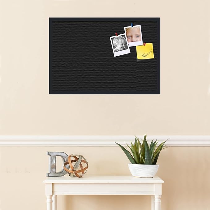 PinPix pin Cork Bulletin Board Made from Canvas, Classic Black Pattern 30 x 20 Inches (Completed Size) and Framed in Satin Black (PinPix-622)