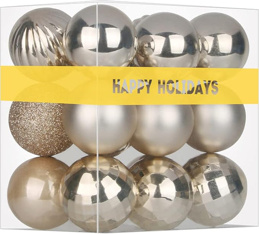Champagne Gold 2.5" Christmas Balls Christmas Tree Decoration Ornaments Shatterproof Hanging Balls for Birthday Halloween Holiday Wedding Decorations Set of 18pcs