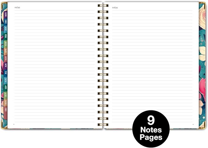 HARDCOVER 2026 Planner, 8.5"x11": 14 Months (November 2025 - December 2026), Daily Weekly Monthly Planner, Yearly Agenda, Bookmark, Pocket Folder and Sticky Note Set (Teal Floral)