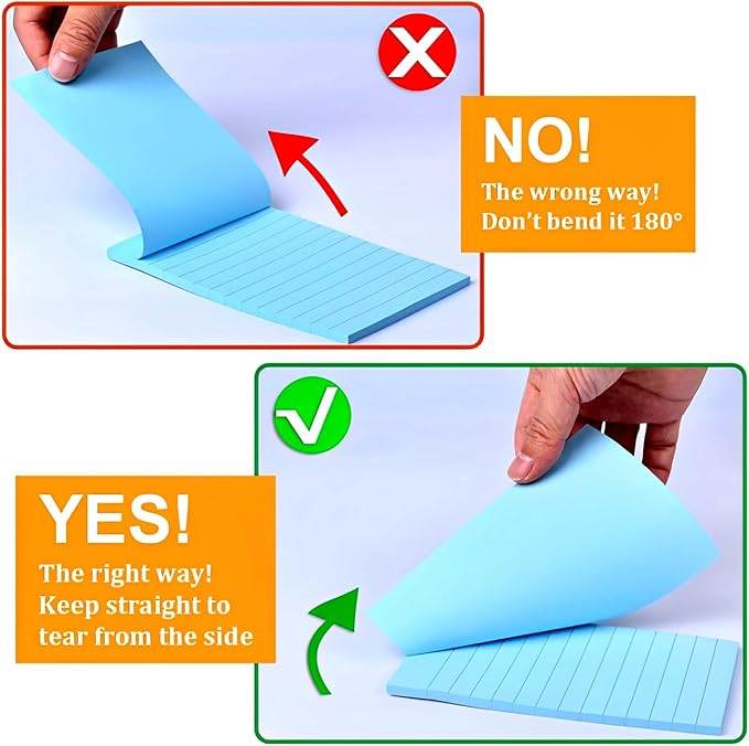 (9 Pack) Lined Sticky Notes Pads, 9 Bright Colors Post Sticky Notes 4x6 Inches, Super Sticking Power Memo Pads, Strong Adhesive and Aesthetic, Sticky Notes Perfect for Office,School,Meeting and Home.