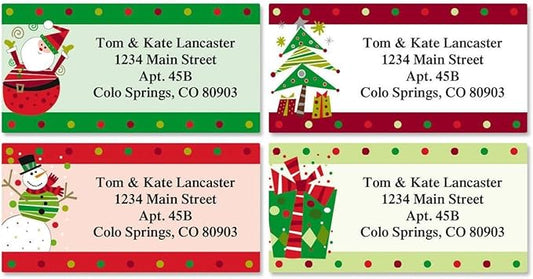 Christmas Fun Personalized Return Address Labels - 4 Designs, Set of 144, Large, Self-Adhesive, Flat-Sheet Labels, by Colorful Images