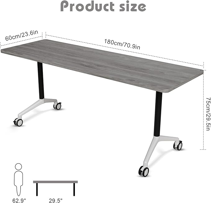 Conference Room Table with Flip-Top Design for Dynamic Meetings, Business Table Computer Desk with Heavy-Duty Frame,Foldable Seminar Meeting Tables for Home Office (4, B, 70.8IN)