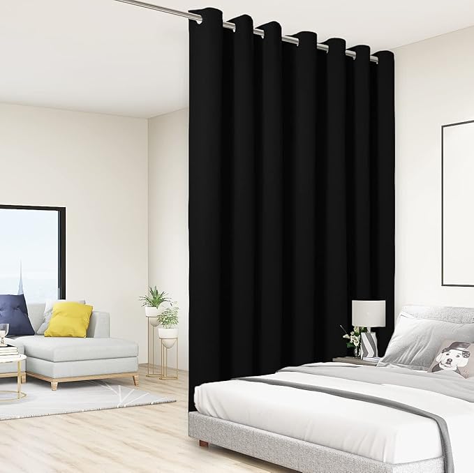 BONZER Extra Wide Room Divider Curtain Total Privacy Wall Noise Reducing Blackout Curtains for Patio Sliding Glass Door, 96L x 150W Inch (8L x 12.5W ft), 1 Panel, Black
