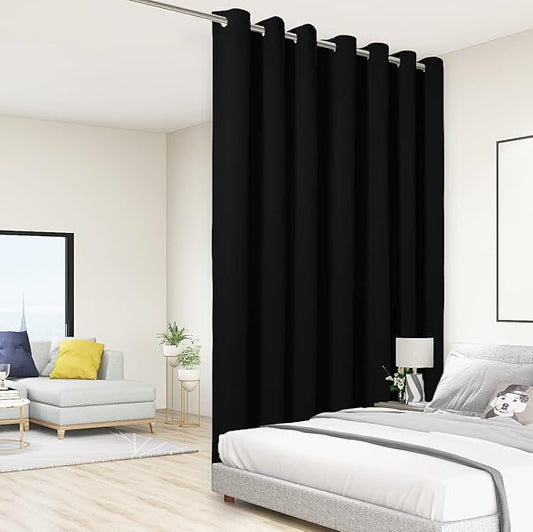 BONZER Extra Wide Room Divider Curtain Total Privacy Wall Noise Reducing Blackout Curtains for Patio Sliding Glass Door, 108L x 150W Inch (9L x 12.5W ft), 1 Panel, Black