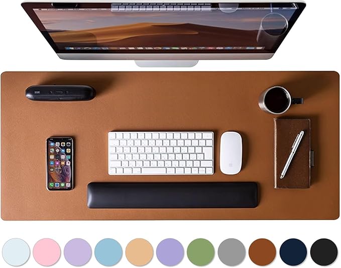 Roslim Leather Desk Pad Protector,Mouse Pad,Non-Slip Computer Mat for Desk,PU Leather Office Desk Mat for Home & Office,Waterproof Laptop Desk Blotter for Keyboard and Mouse,Brown (15.7''X31.5'')
