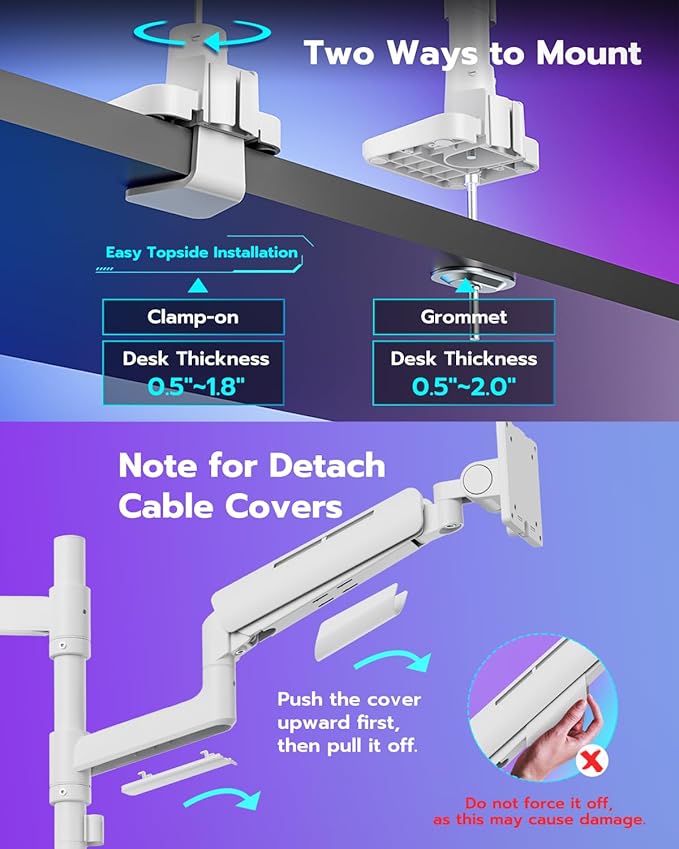 Vertical Dual Monitor Mount for 17-49 Inch Ultrawide Heavy Duty Curved Screen Stacking, Computer Monitor Arm Desk Mount, Gas Spring Adjustable Vesa Stand, White