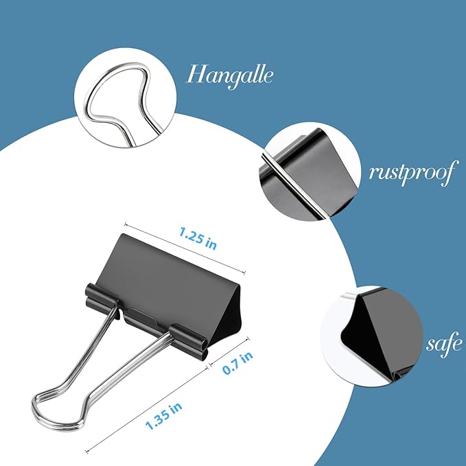 Ufmarine Medium Binder Clips 1.25 inch Length, (72 Pcs) Medium Paper Clips for Office