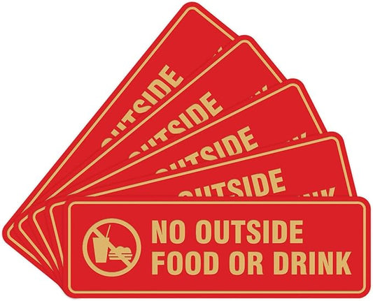 Standard No Outside Food or Drink Door/Wall Sign - Red/Gold - Small 5 Pack