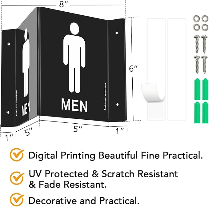 Faittoo Restroom Sign, Bathroom Signs, (2 Pack) 6 x 8 Inches Acrylic Sign, for Office or Business Bathroom and Toilet Door or Wall Decor, Indoor Outdoor Use, Black (Men and women Set)