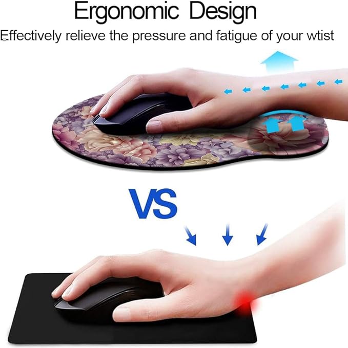 Ergo Comfort Gel Wrist Rest Mouse Pad-Ergonomic Office Mousepad with Wrist Support-Non-Slip, Design Desk Accessories Mat for Home&Game Decor Boho Floral