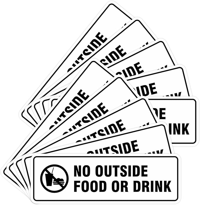 Standard No Outside Food or Drink Door/Wall Sign - White - Small 10 Pack