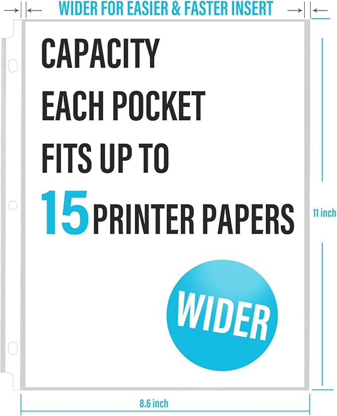 VST Sheet Protectors 8.5 x 11 Inch for 3 Ring Binder, Crystal Clear Page Protectors, Medium Weight Plastic Sleeves, Top Loading Paper Protector Acid Free, Letter Size, Dry Erase Pocket, 400 Sheets