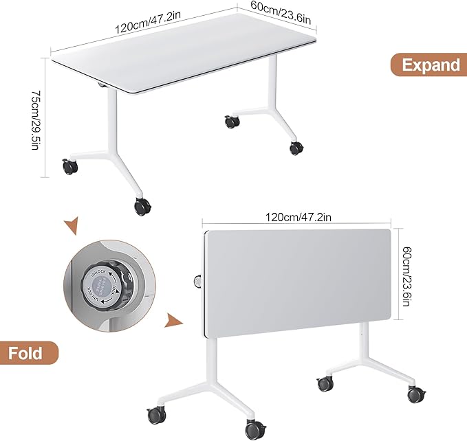 Conference Table, Folding Conference Tables for 2-20 People, Modern Conference Room Table with Wheels, Super Sturdy Large Rectangle Mobile Meeting Seminar Tables for Office (8PCS 47.2in)