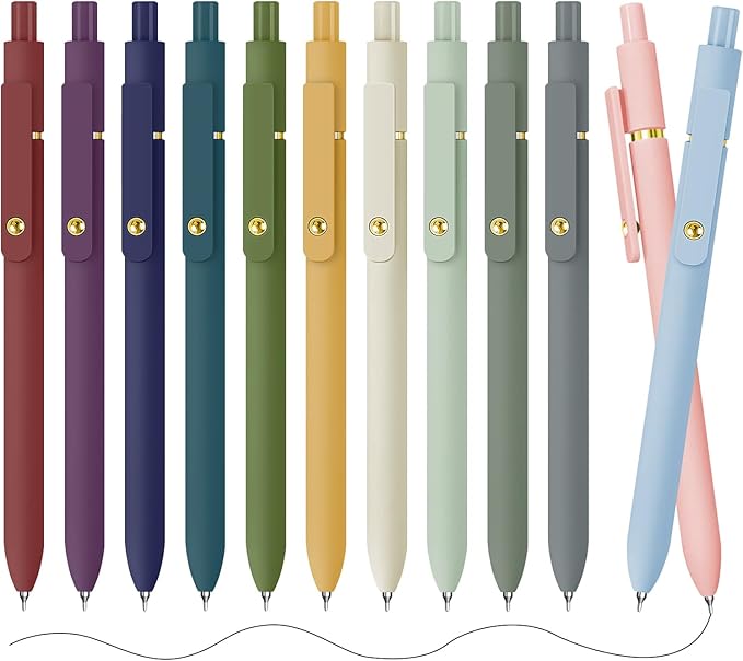 Gel Pens, 12 Pack Gold Retro and Gold Morandi 0.5mm Black Ink Pens Fine Point Smooth Writing Pens for School Office Supplies, Gifts for Women Girls