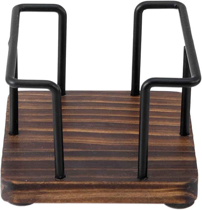 MyGift Modern Rustic Burnt Solid Wood and Industrial Matte Black Metal Wire Sticky Note Cube Holder, Office Desktop Self Adhesive Memo Pad Storage Dispenser