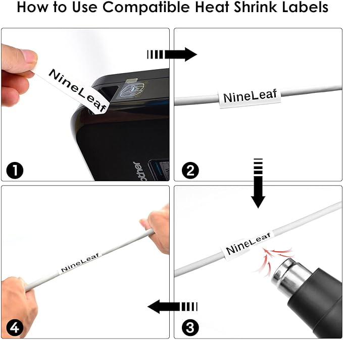 NineLeaf 2 Roll Black on White Heat Shrink Tubes Label Tape Compatible for Brother HSe-211 HSe211 HS211 HS-211 for P-Touch PT-7600 PT-D800W PT-H500 Label Maker - 5.8mm (0.23inch) x 1.5m (4.92ft)
