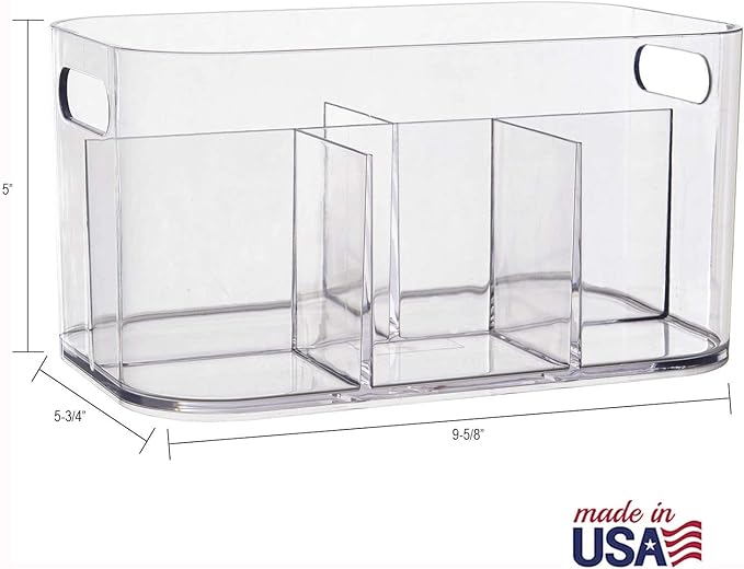 STORi Bliss 5-Compartment Plastic Cosmetics Storage Organizer | Clear | Rectangular Divided Makeup Bin & Vanity Caddy with Pass-Through Handles | Round Corner Design | Made in USA