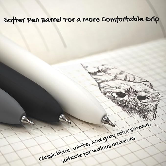 6pcs Gel Pens,0.5mm Fine Point Black Ink Pens With Smooth Wirting,Qucik Dry Pens For Journaling,Cute Nice Aesthetic Pens, Office School Supplies Women Men Student(WH+GY+BK)