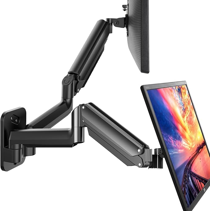 HUANUO Dual Monitor Wall Mount with Gas Spring Arms - 17-32 Inch Computer Screen Mount (4.4-17.6lbs Per Arm) - VESA 75x75/100x100 Height Adjustable Stand for Dual Monitors - Home Office Desk Setup