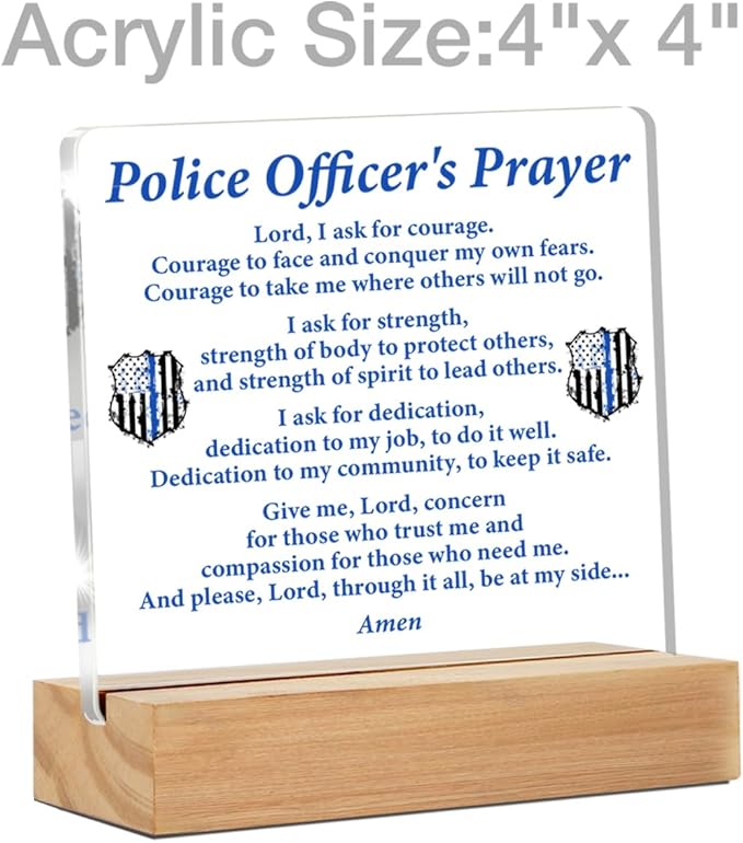 Police Gifts, Police Officer Gifts for Men Women, Police Graduation Gifts, Law Enforcement Gifts, Police Officer Prayer Clear Desk Decorative Sign Police Office Acrylic Decor