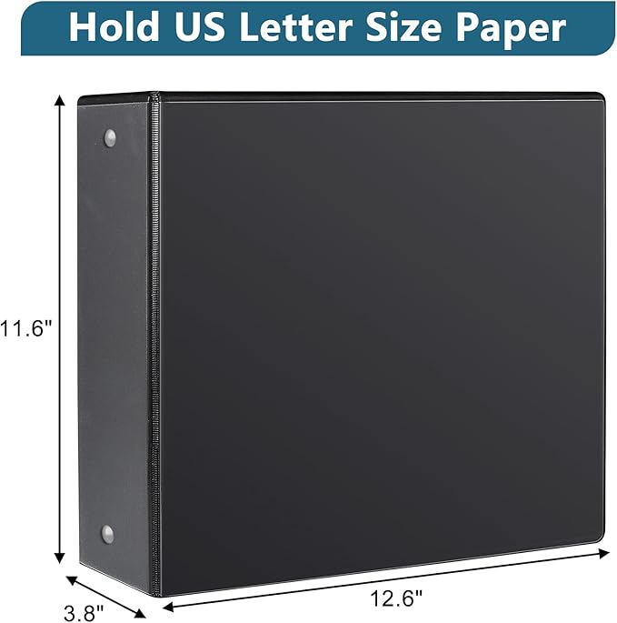 3" 3 Ring Binder, Standard 3-Inch Round Ring Binder Fit Letter Size Paper, Presentation View Binders, 6 Packs, Black