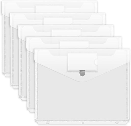 Forvencer Binder Pocket, 5 Pack Super Heavyweight Poly Binder Pocket with Tight Closure, File Folders Side Loading, 3 Ring Binder Organizer, Letter Size, Clear