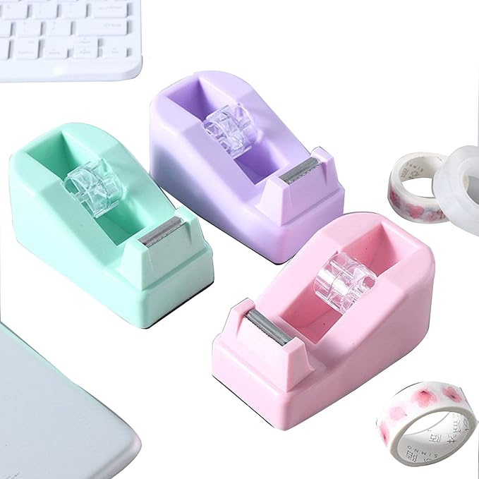 Desktop Tape Dispenser Heavy Duty Desk Accessories Floral Office Tape Dispensers, Weighted Non-Skid Base, Macaron Purple
