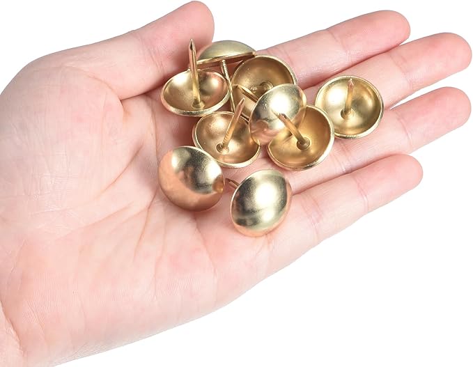 uxcell Upholstery Tacks Nail Pins Furniture, 100Pcs 19x23mm Thumb Tack Pins Assortment Kit Carbon Steel for Home Sofa DIY Decorative Nail Heads Nails, Gold