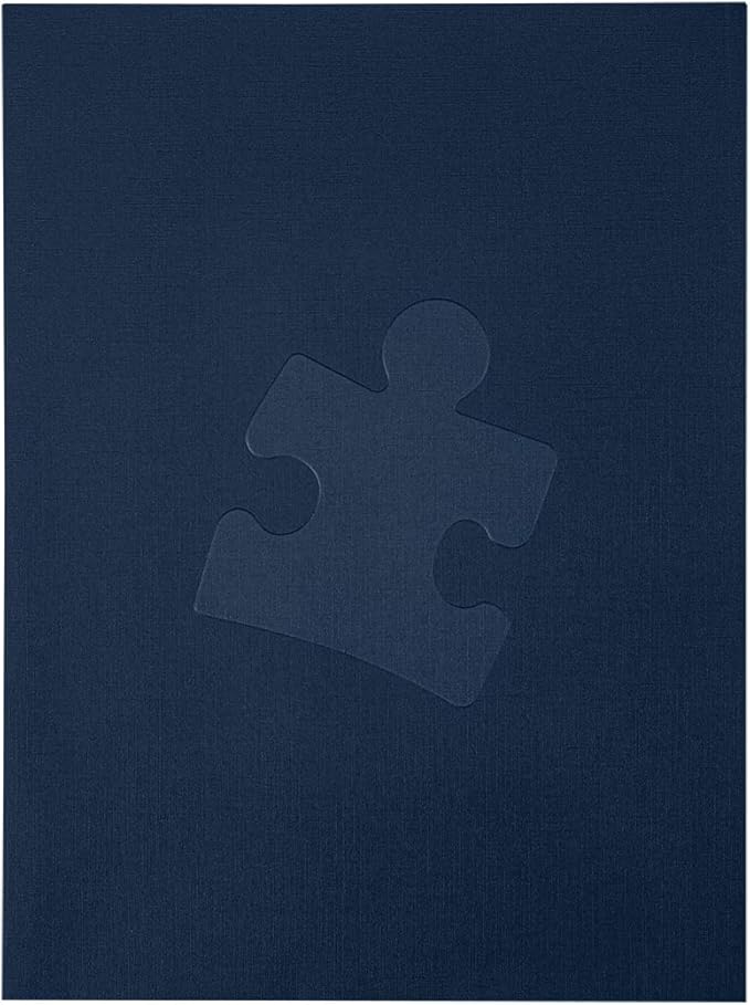 LUXPaper 9" x 12" Presentation Folders | Two Pocket | Embossed Puzzle Piece | Nautical Blue Linen | 100lb. Cover | 25 Qty