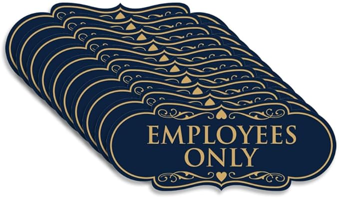 Designer EMPLOYEES ONLY Sign | Easy Installation | Office or Business Signs | Workplace Safety - Blue/Gold - Large (10 Pack)